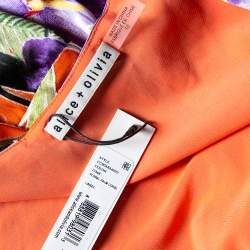 Pre Owned Alice + Olivia Orange Floral Devore Wrap Top L