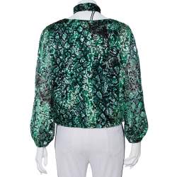 Alice + Olivia Green Animal Printed Devore Faux Wrap Choker Detail Top L