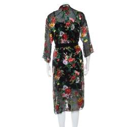 Alice + Olivia Black Rose Printed Devore Belted Robe XS