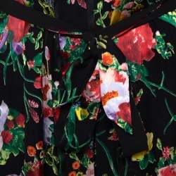 Alice + Olivia Black Rose Printed Devore Belted Robe XS