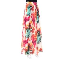 Pre Owned Alice + Olivia Multicolor Cotton & Silk Pleated Gemna Maxi Skirt M