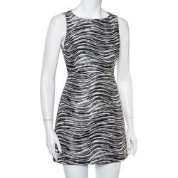 Pre Owned Alice + Olivia Monochrome Metallic Jacquard Sleeveless Everleigh Mini Dress S