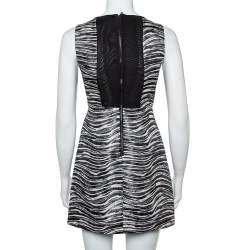 Pre Owned Alice + Olivia Monochrome Metallic Jacquard Sleeveless Everleigh Mini Dress S
