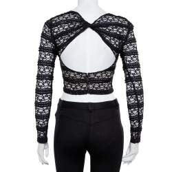 Alice + Olivia Black Lace Long Sleeve Rilo Crop Top XS