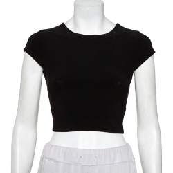 Alice + Olivia Black Knit Back Open Detail Short Sleeve Crop Top XS