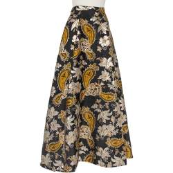Pre Owned Alice + Olivia Black Lurex Jacquard Flared Rachele Maxi Skirt M