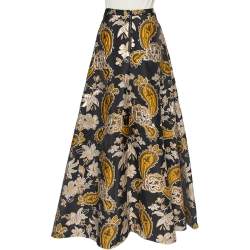 Pre Owned Alice + Olivia Black Lurex Jacquard Flared Rachele Maxi Skirt M