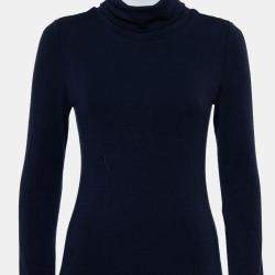 Pre Owned Alice + Olivia Navy Blue Knit Turtle Neck Long Sleeve Slit Detail Maxi Dress M