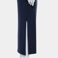Pre Owned Alice + Olivia Navy Blue Knit Turtle Neck Long Sleeve Slit Detail Maxi Dress M
