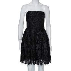 Pre Owned Alice + Olivia Black Lace Strapless Daisy Mini Dress L