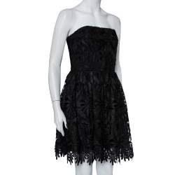 Pre Owned Alice + Olivia Black Lace Strapless Daisy Mini Dress L
