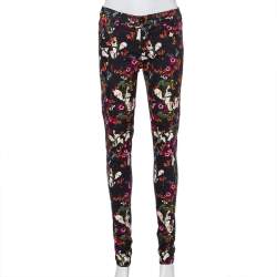 Alice + Olivia Black Floral Printed Denim Skinny Fit Jeans S