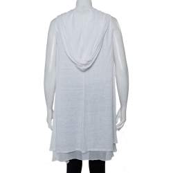 Alice & Olivia Air White Linen Hooded Open Front Layered Shrug L