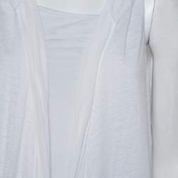 Alice & Olivia Air White Linen Hooded Open Front Layered Shrug L