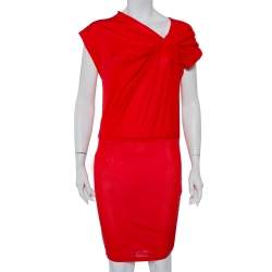 Alice + Olivia Red Lyocell Twisted Draped Ruched Oversized Mini Dress XS