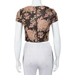 Pre Owned Alice + Olivia Brown Lurex Floral Jacquard Top S
