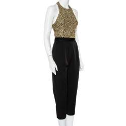 Pre Owned Alice + Olivia Black Crepe Sequin Embellished Jeri Jumpsuit S