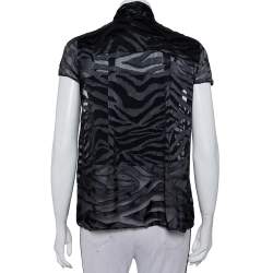 Pre Owned Alice + Olivia Black Burnout Silk Neck Tie Detail Button Front Shirt L