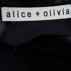 Pre Owned Alice + Olivia Black Burnout Silk Neck Tie Detail Button Front Shirt L