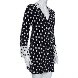 Alice + Olivia Black Polka Dot Crepe Shirt Dress S