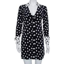 Alice + Olivia Black Polka Dot Crepe Shirt Dress S
