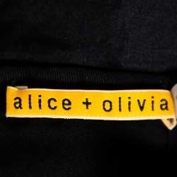 Pre Owned Alice + Olivia Black Embellished Lace & Feather Trim Patricia Peplum Dress S
