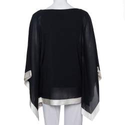 Pre Owned Alice + Olivia Black Silk Contrast Trim Kaftan Top S
