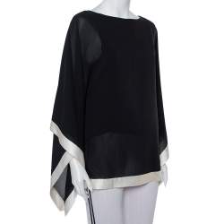 Pre Owned Alice + Olivia Black Silk Contrast Trim Kaftan Top S