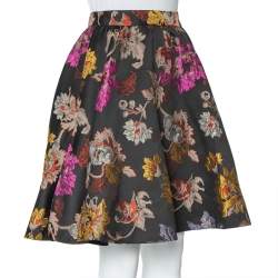 Pre Owned Alice + Olivia Black Brocade High Waist Flared Earla Skirt S