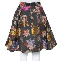 Pre Owned Alice + Olivia Black Brocade High Waist Flared Earla Skirt S