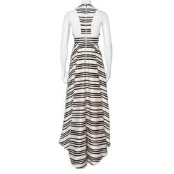 Pre Owned Alice + Olivia Beige & Black Striped Cotton Pleated High Low Hem Aveena Gown S