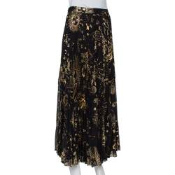 Pre Owned Alice + Olivia Black Metallic Sun Printed Plisse Maxi Skirt S
