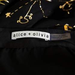 Pre Owned Alice + Olivia Black Metallic Sun Printed Plisse Maxi Skirt S