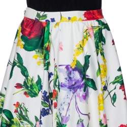 Pre Owned Alice + Olivia White Floral Printed Cotton Flared Maxi Skirt S