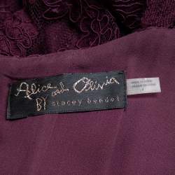 Pre Owned Alice + Olivia Purple Lace Open Back Fishtail Detail Gown S