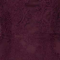 Pre Owned Alice + Olivia Purple Lace Open Back Fishtail Detail Gown S