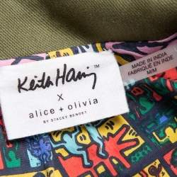 Pre Owned Alice + Olivia & Keith Harring Green Denim Patchwork Detail Russo Jacket M