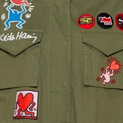 Pre Owned Alice + Olivia & Keith Harring Green Denim Patchwork Detail Russo Jacket M