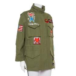 Pre Owned Alice + Olivia & Keith Harring Green Denim Patchwork Detail Russo Jacket M