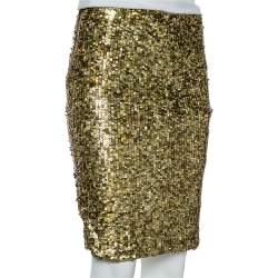 Pre Owned Alice + Olivia Olive Green Sequin Embellished Tulle Bryce Mini Skirt S