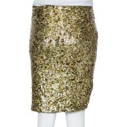 Pre Owned Alice + Olivia Olive Green Sequin Embellished Tulle Bryce Mini Skirt S