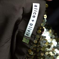 Pre Owned Alice + Olivia Olive Green Sequin Embellished Tulle Bryce Mini Skirt S