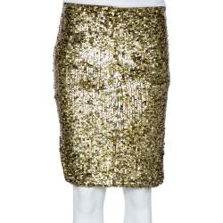Pre Owned Alice + Olivia Olive Green Sequin Embellished Tulle Bryce Mini Skirt S