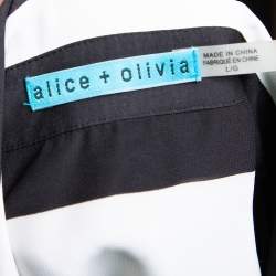 Pre Owned Alice + Olivia Monochrome Striped Chiffon Button Front Shirt L