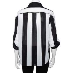 Pre Owned Alice + Olivia Monochrome Striped Chiffon Button Front Shirt L