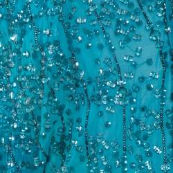 Alice + Olivia Blue Bead Embellished Chiffon Open Front Draped Shrug L