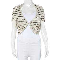 Alice + Olivia Oatmeal Cotton Sequin Embellished Harlow Shrug M