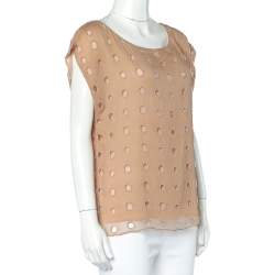 Alice + Olivia Beige Silk Bead Embellished Sleeveless Top L
