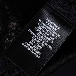 Pre Owned Alice + Olivia Black Lace & Chiffon  Floral Applique Detail Plunge Neck Top S