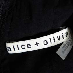 Pre Owned Alice + Olivia Black Lace & Chiffon  Floral Applique Detail Plunge Neck Top S